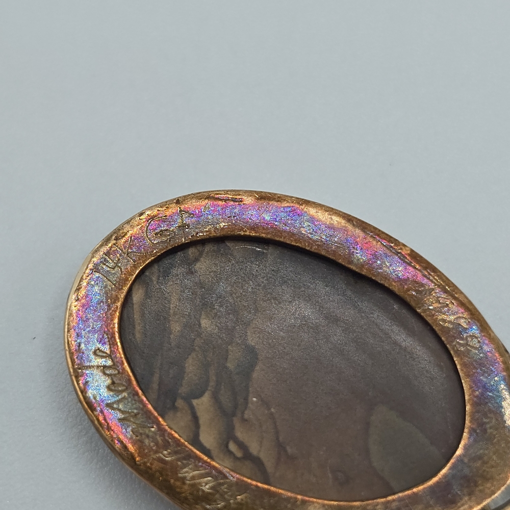 VTG Landscape Jasper Pendant Signed, "Handmade 14K GF 1988," Artisan Unknown - Picture 10 of 12